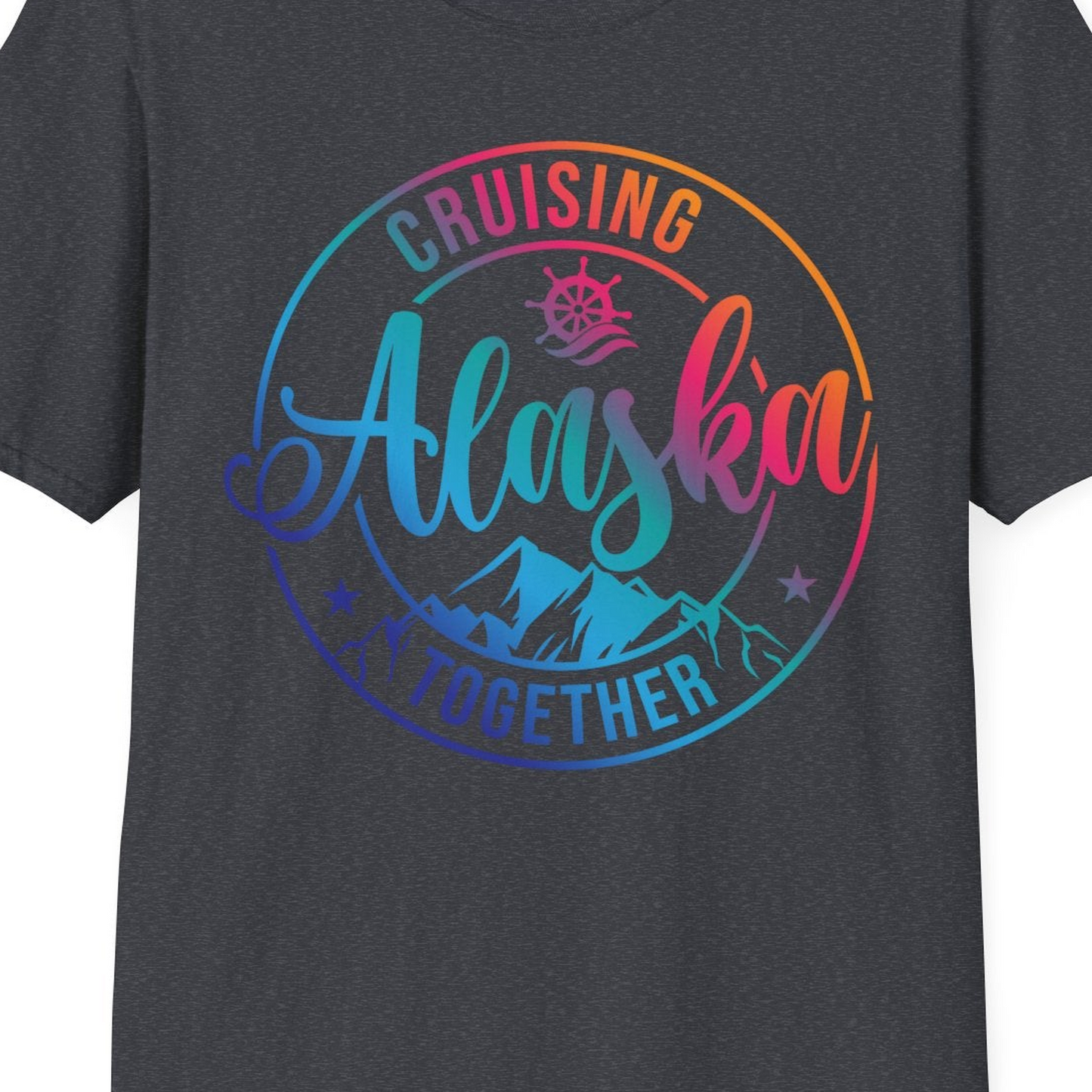Cruising Alaska Together Shirt T-Shirt – Dark Heather Grey – Alaska Cruise Shirts Close Up