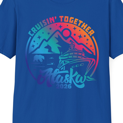 Alaska Cruise Adventure Mountains Wildlife Retro Family Group Shirt 2026 — T-Shirt T-Shirt – Royal – Alaska Cruise Shirts Close Up