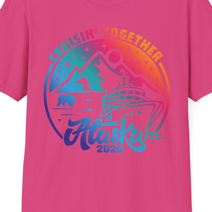 Alaska Cruise Adventure Mountains Wildlife Retro Family Group Shirt 2026 — T-Shirt T-Shirt – Heliconia – Alaska Cruise Shirts Close Up