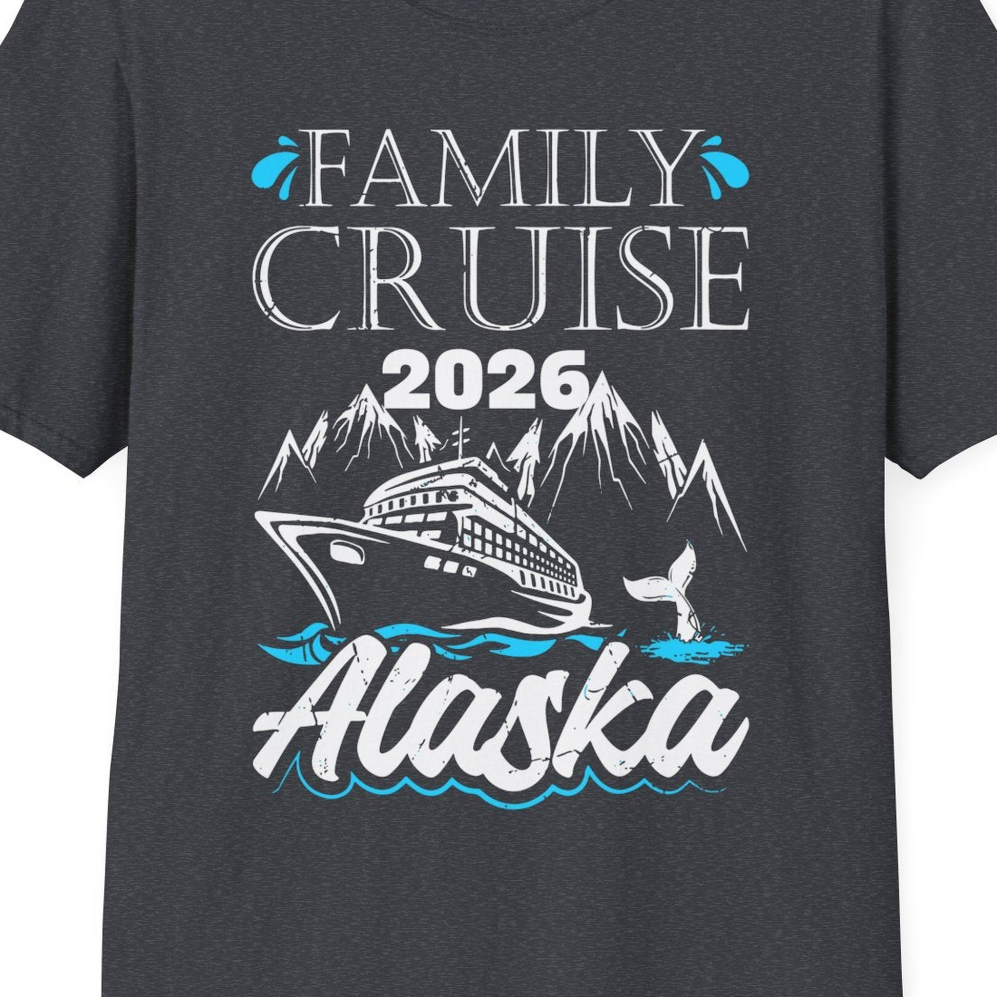 Alaska Family Cruise Shirt T-Shirt – Dark Heather Grey – Alaska Cruise Shirts Close Up