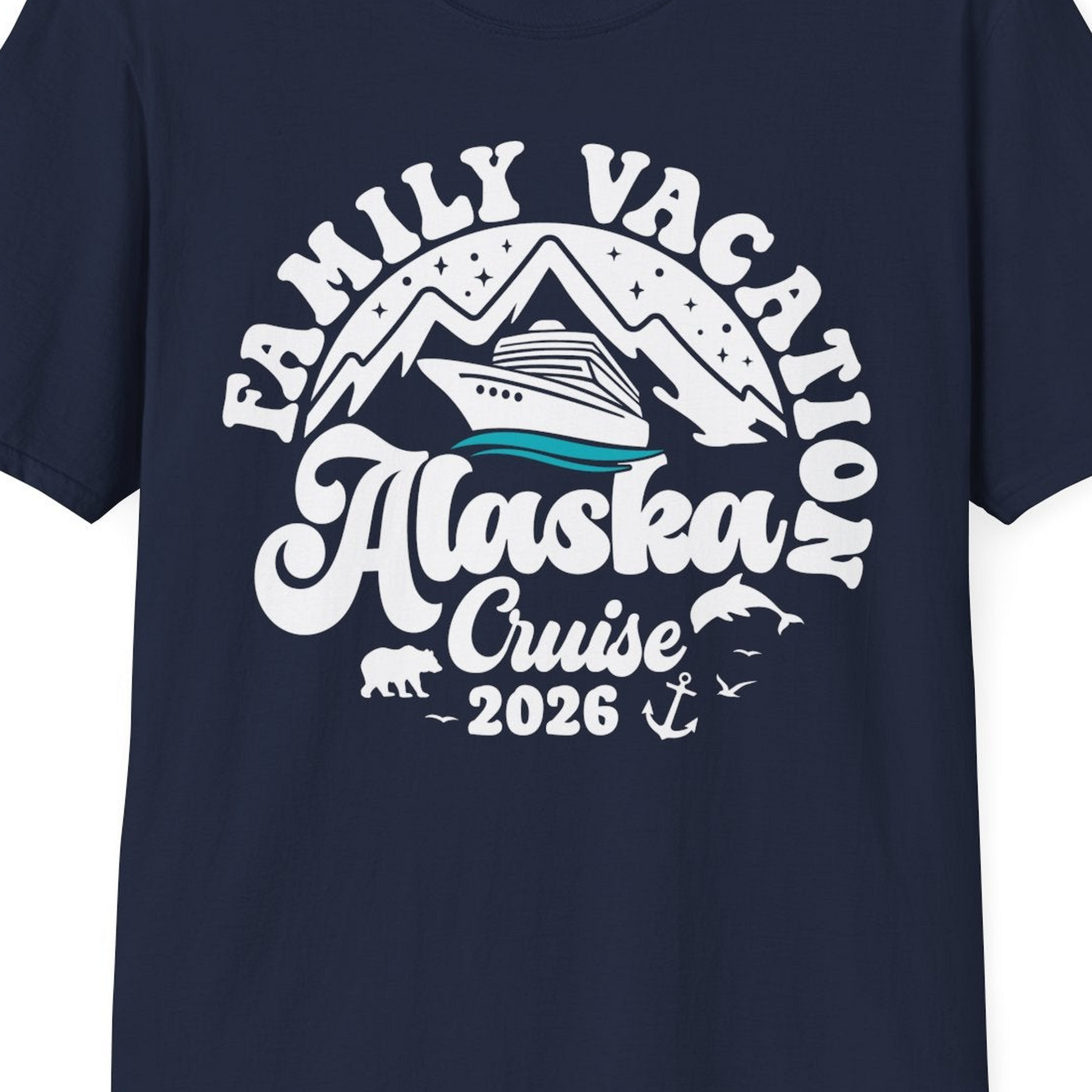 Alaska Family Cruise Shirt T-Shirt – Navy – Alaska Cruise Shirts Close Up