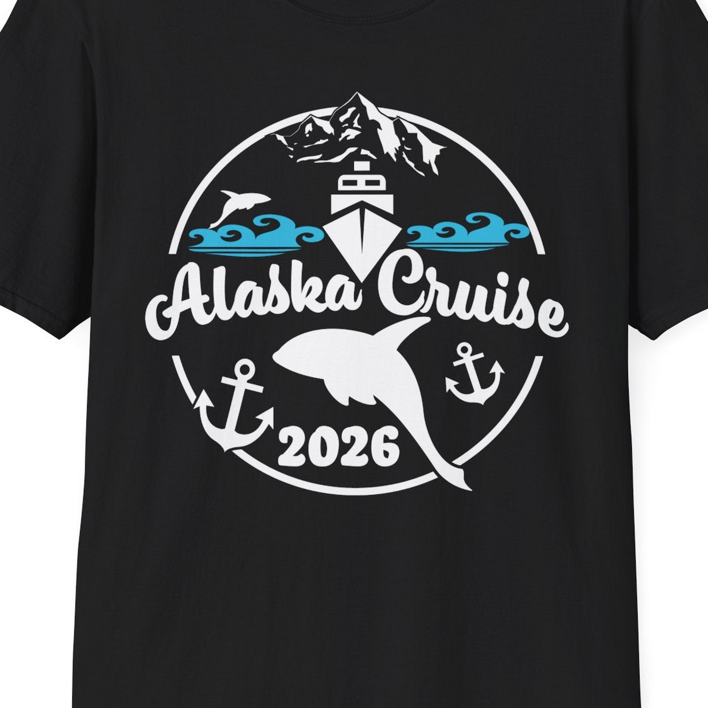 Alaska Cruise 2026 Shirt T-Shirt – Black – Alaska Cruise Shirts Close Up