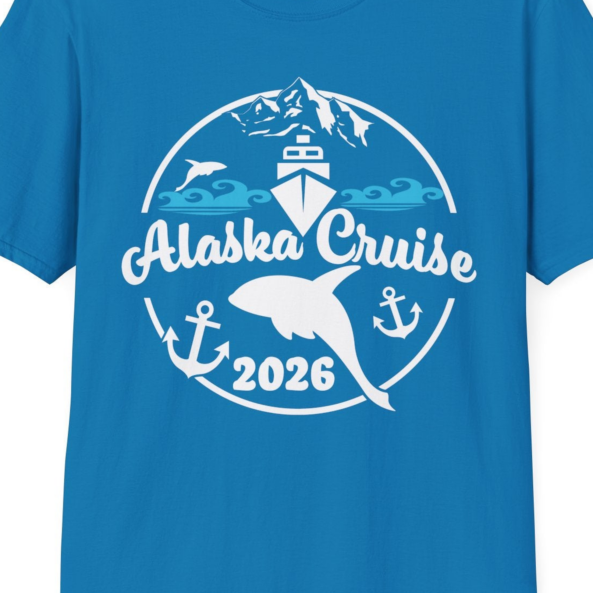 Alaska Cruise 2026 Shirt T-Shirt – Sapphire – Alaska Cruise Shirts Close Up