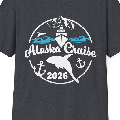 Alaska Cruise 2026 Shirt T-Shirt – Dark Heather Grey – Alaska Cruise Shirts Close Up