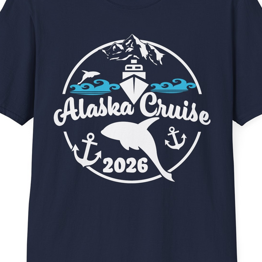 Alaska Cruise 2026 Shirt T-Shirt – Navy – Alaska Cruise Shirts Close Up