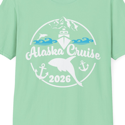 Alaska Cruise 2026 Shirt T-Shirt – Mint Green – Alaska Cruise Shirts Close Up