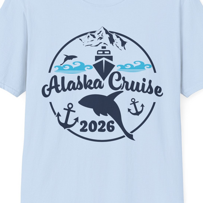 Alaska Cruise 2026 Shirt T-Shirt – Light Blue – Alaska Cruise Shirts Close Up