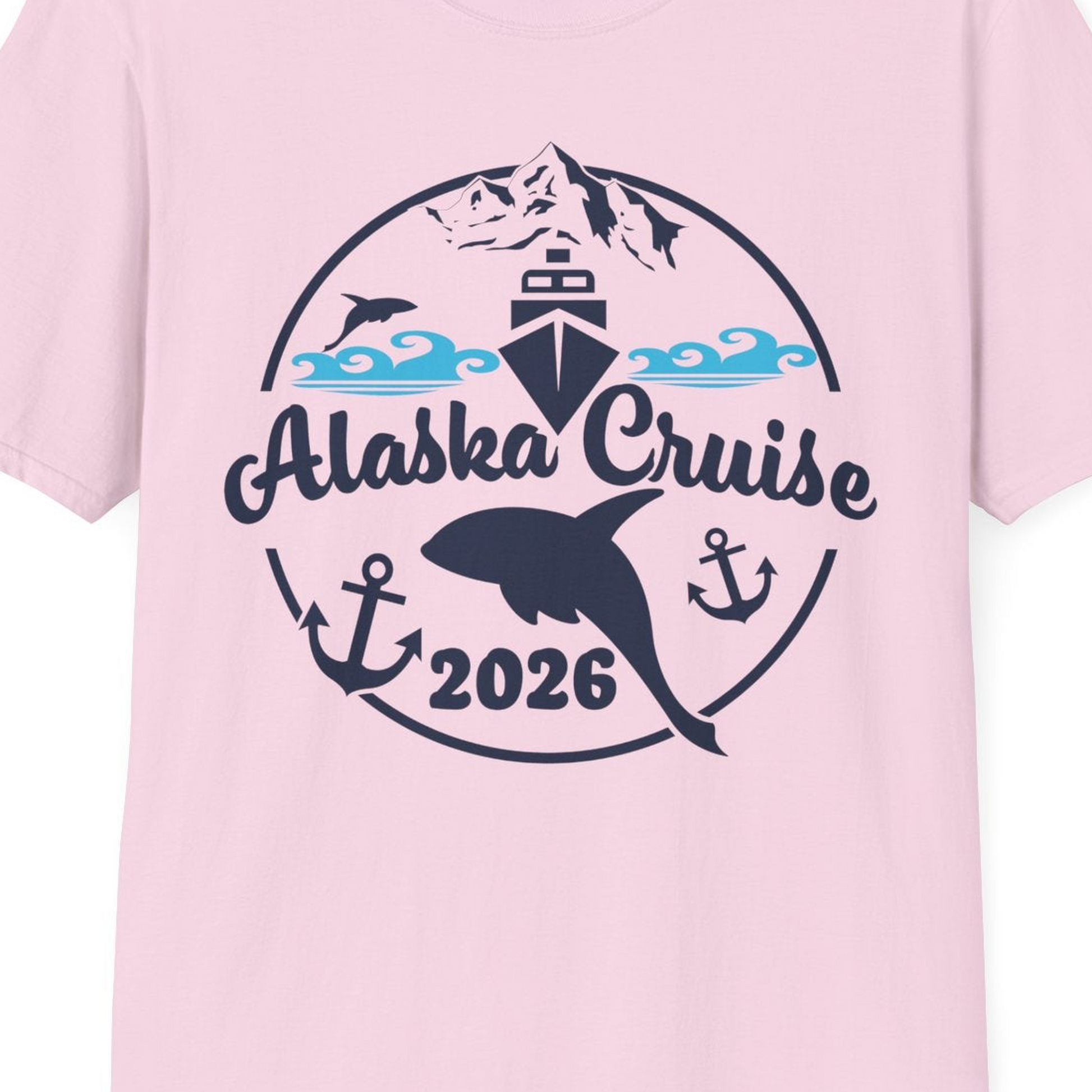Alaska Cruise 2026 Shirt T-Shirt – Light Pink – Alaska Cruise Shirts Close Up