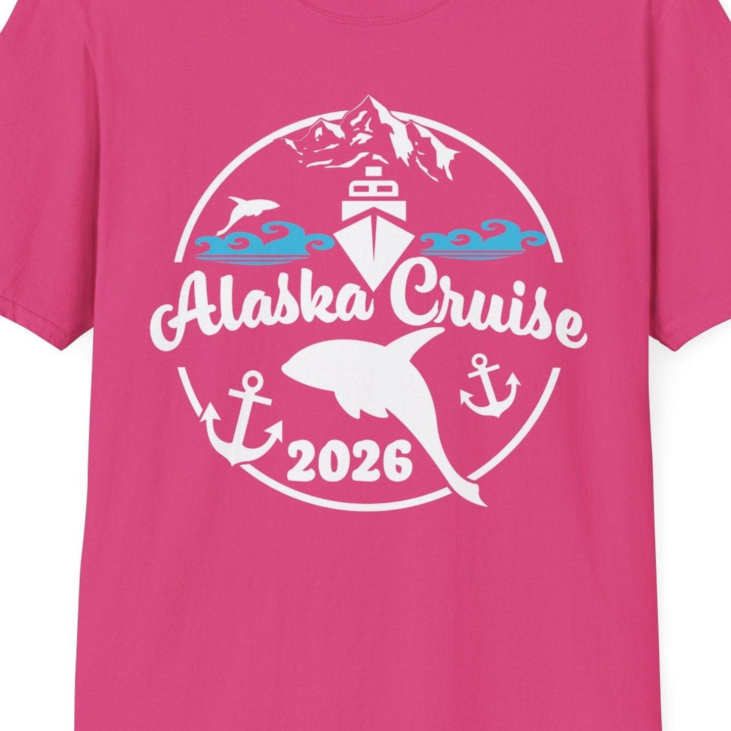 Alaska Cruise 2026 Shirt T-Shirt – Heliconia – Alaska Cruise Shirts Close Up