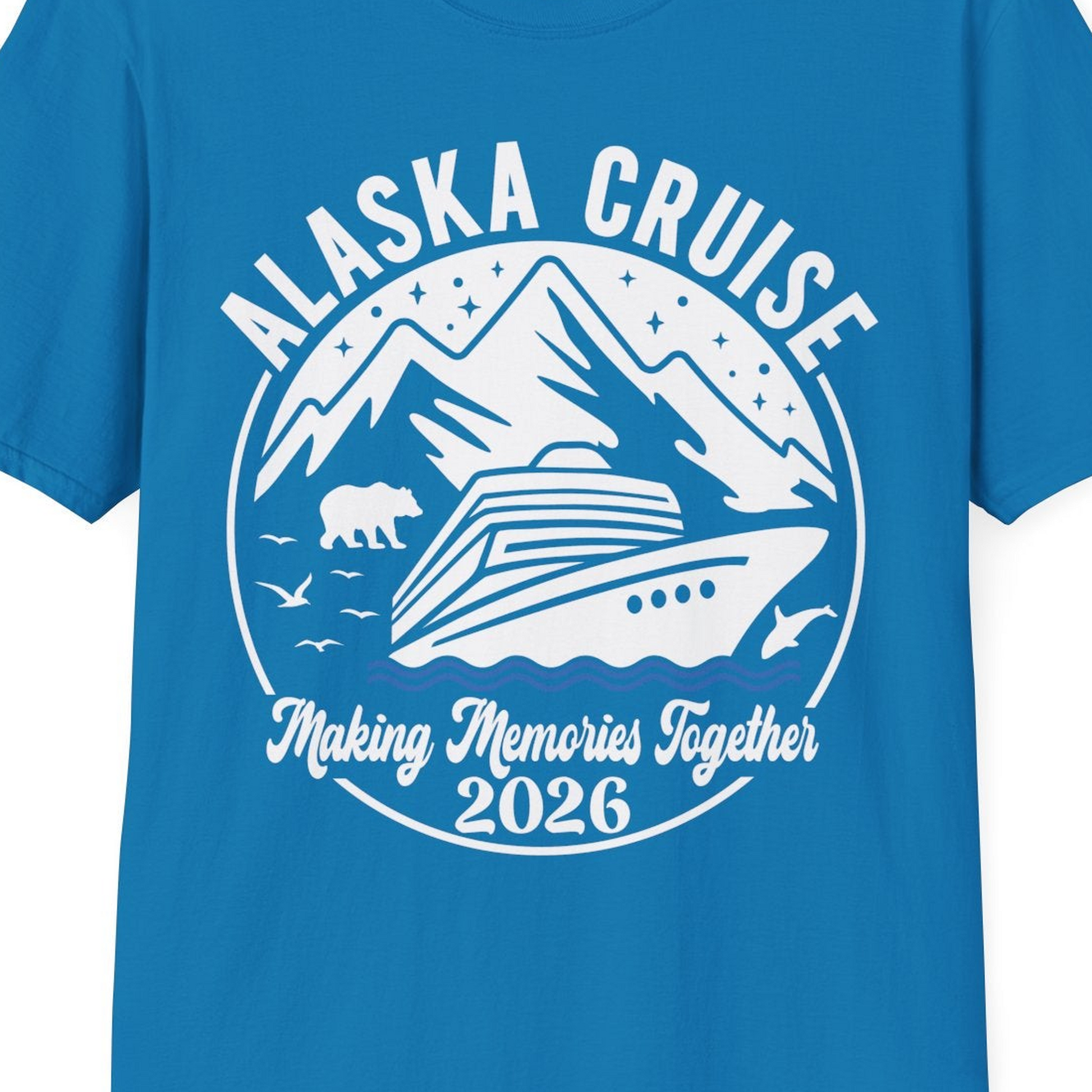 Alaska Cruise Adventure 2026 Shirt T-Shirt – Sapphire – Alaska Cruise Shirts Close Up