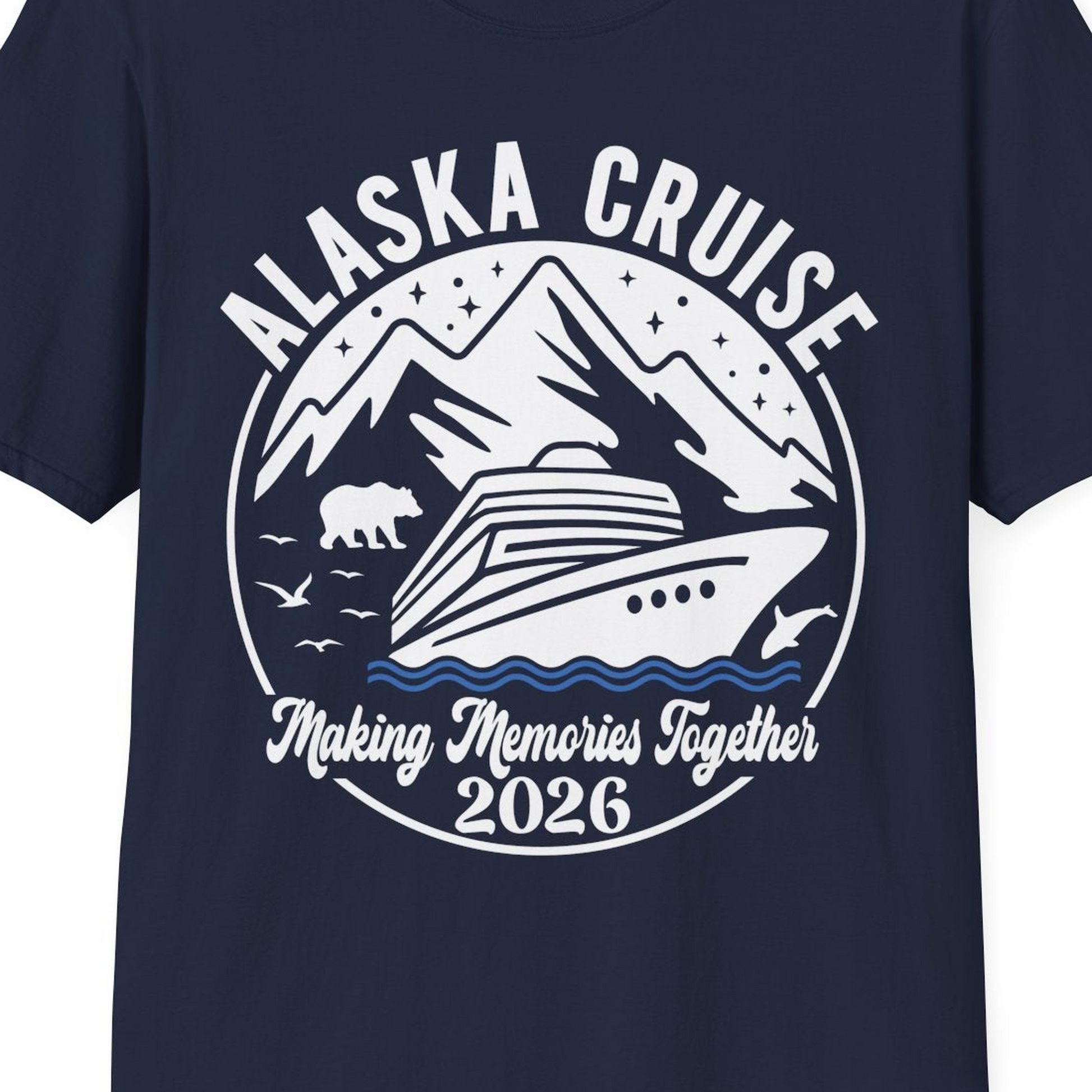 Alaska Cruise Adventure 2026 Shirt T-Shirt – Navy – Alaska Cruise Shirts Close Up