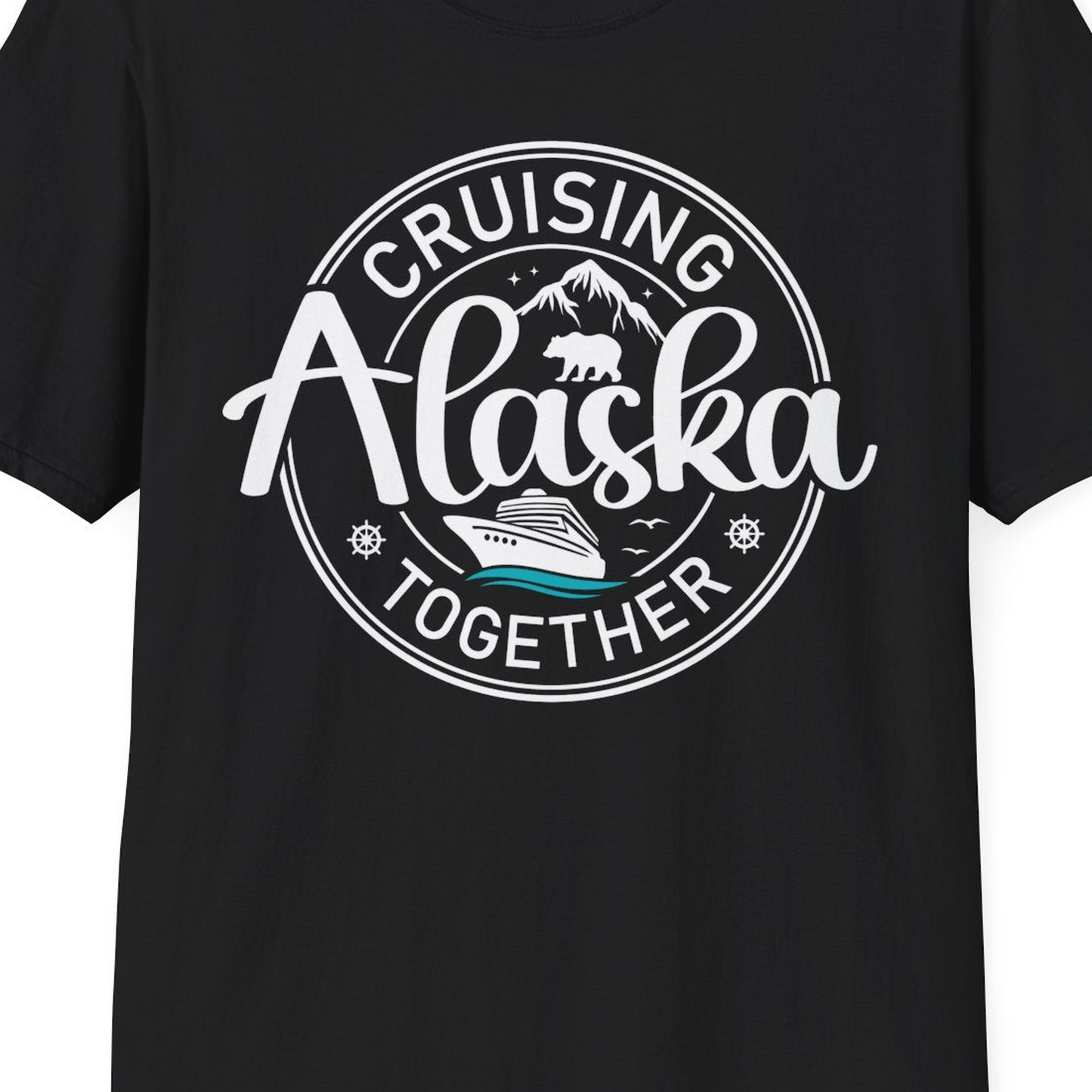 Alaska Cruise Adventure Retro Badge Shirt T-Shirt – Black – Alaska Cruise Shirts Close Up