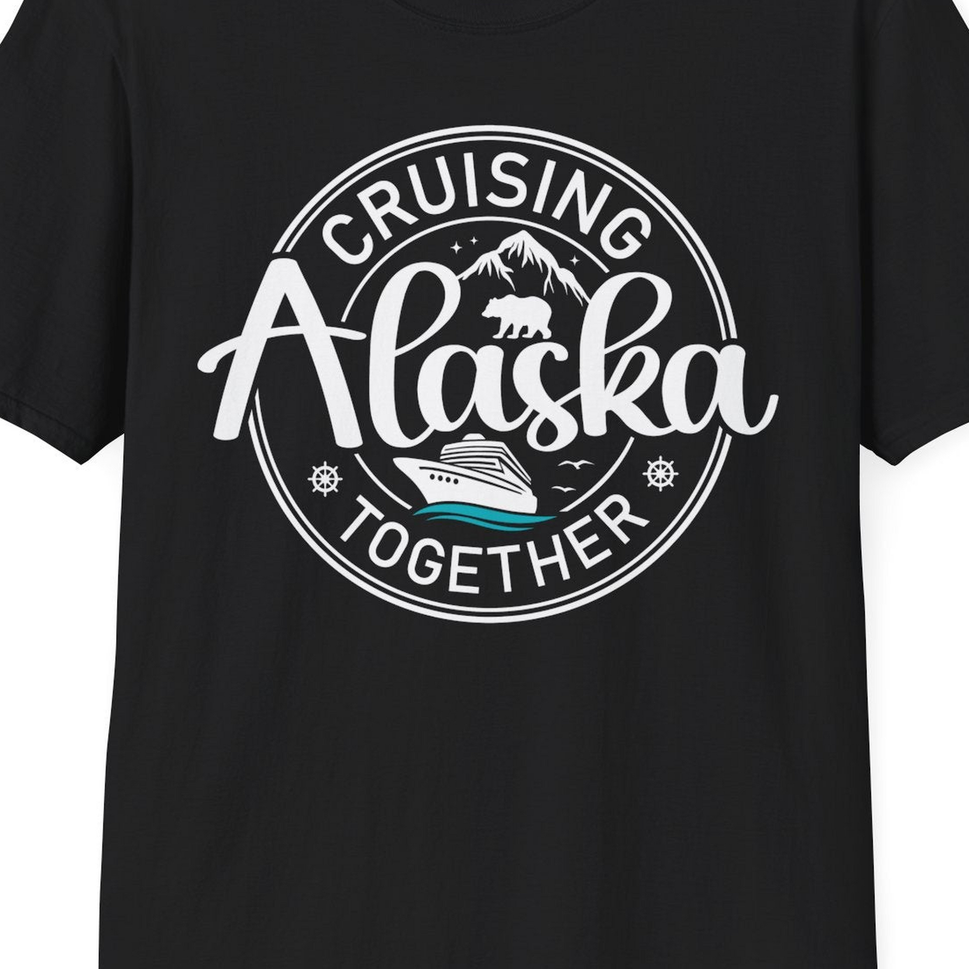 Alaska Cruise Adventure Retro Badge Shirt T-Shirt – Black – Alaska Cruise Shirts Close Up