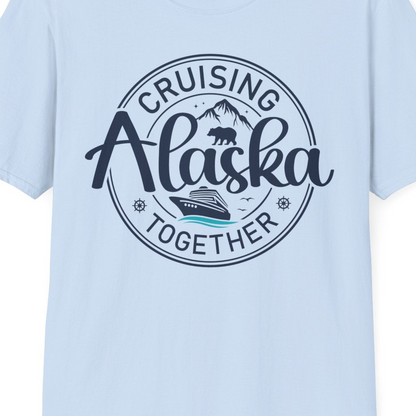 Alaska Cruise Adventure Retro Badge Shirt T-Shirt – Light Blue – Alaska Cruise Shirts Close Up