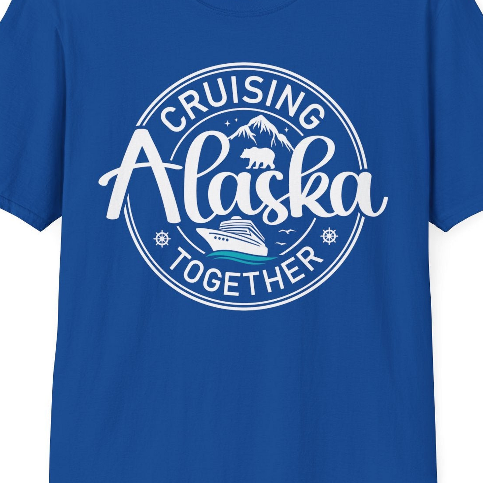 Alaska Cruise Adventure Retro Badge Shirt T-Shirt – Royal – Alaska Cruise Shirts Close Up