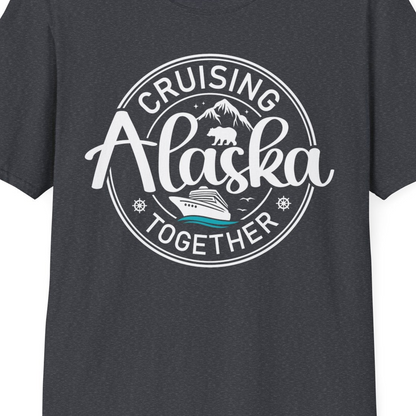 Alaska Cruise Adventure Retro Badge Shirt T-Shirt – Dark Heather Grey – Alaska Cruise Shirts Close Up