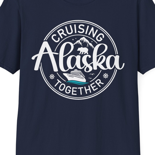 Alaska Cruise Adventure Retro Badge Shirt T-Shirt – Navy – Alaska Cruise Shirts Close Up