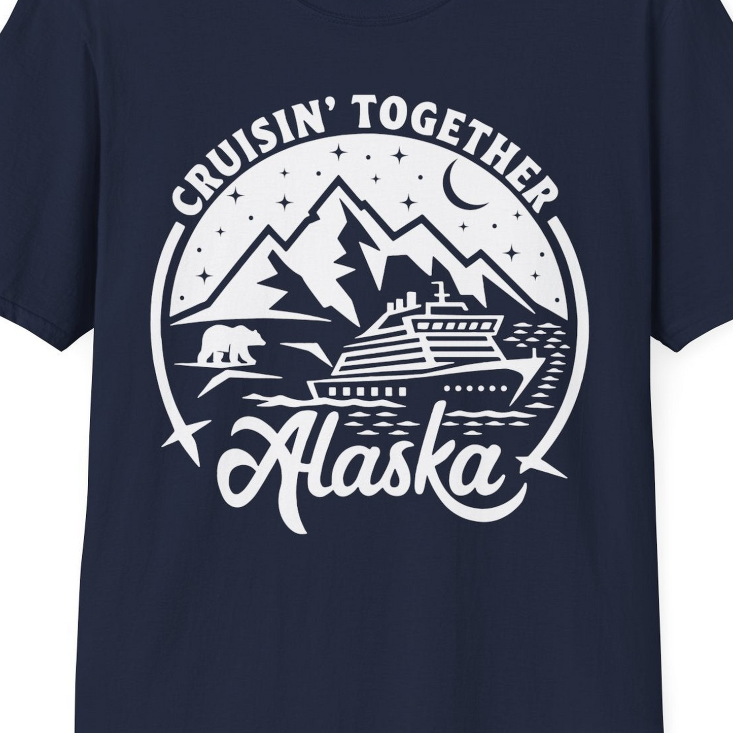 Alaska Cruise Adventure Shirt T-Shirt – Navy – Alaska Cruise Shirts Close Up