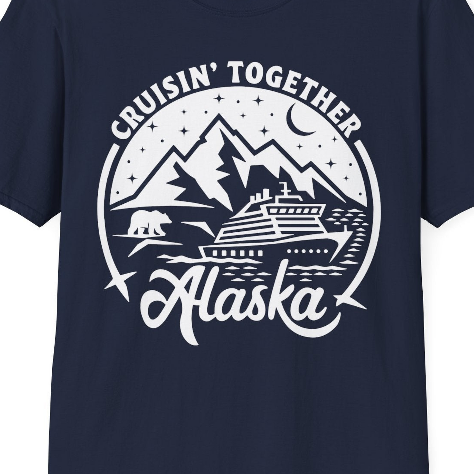 Alaska Cruise Adventure Shirt T-Shirt – Navy – Alaska Cruise Shirts Close Up