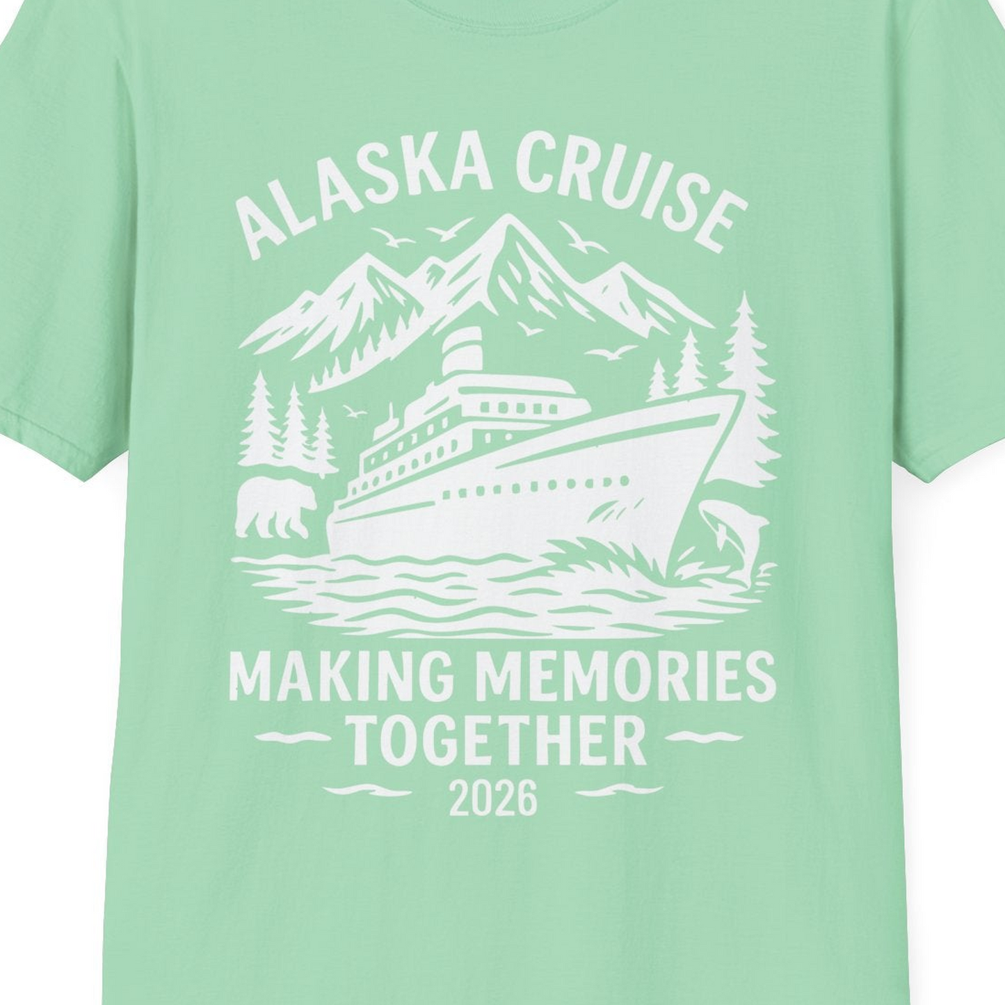 Alaska Cruise Shirt T-Shirt – Mint Green – Alaska Cruise Shirts Close Up