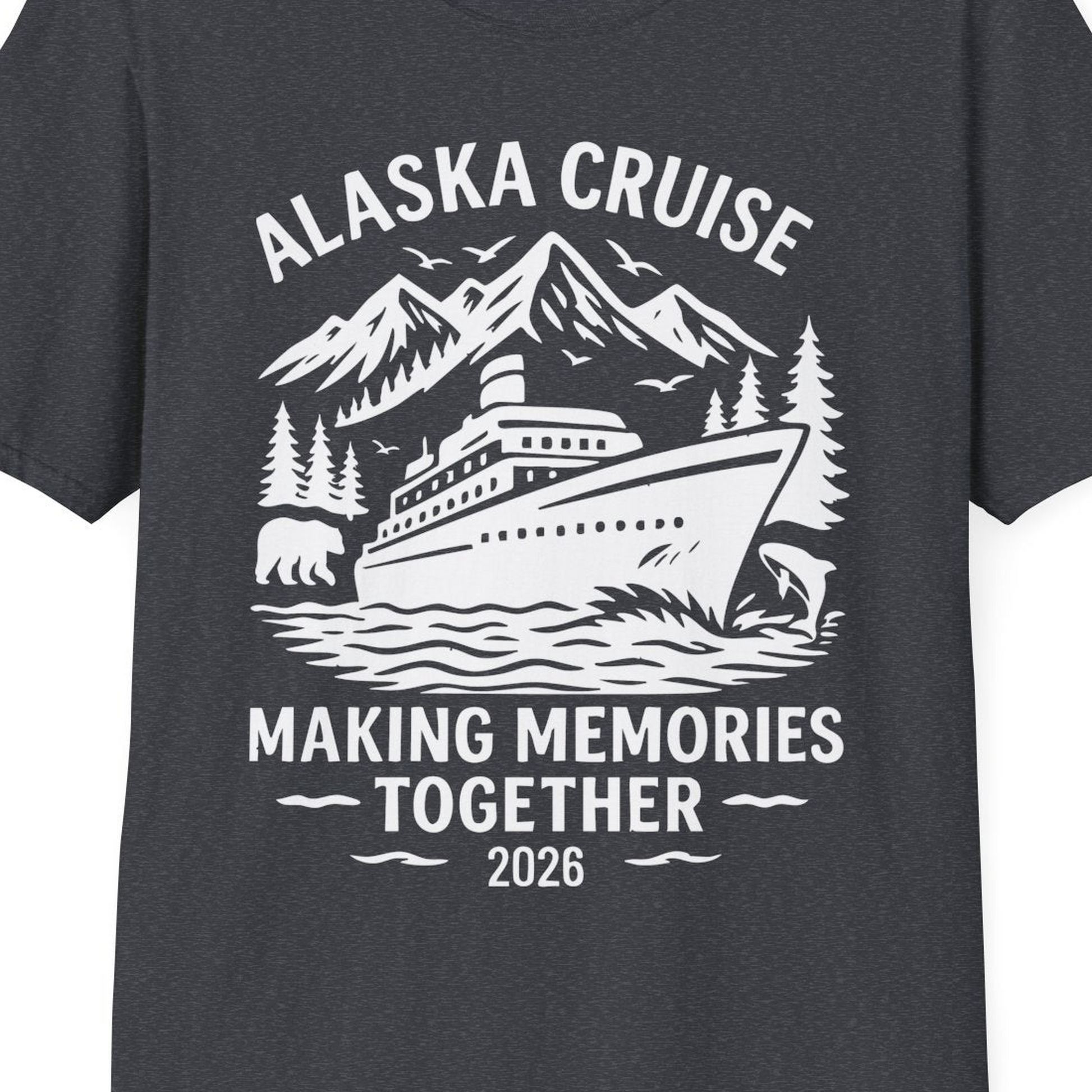 Alaska Cruise Shirt T-Shirt – Dark Heather Grey – Alaska Cruise Shirts Close Up