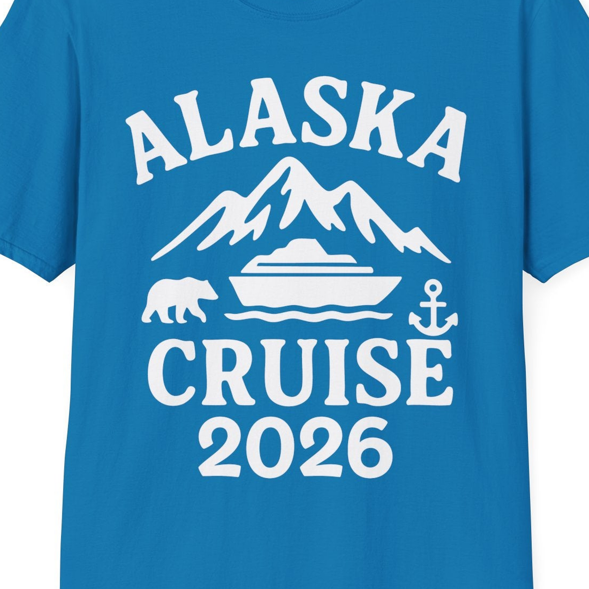 Alaska Cruise 2026 Shirt T-Shirt – Sapphire – Alaska Cruise Shirts Close Up