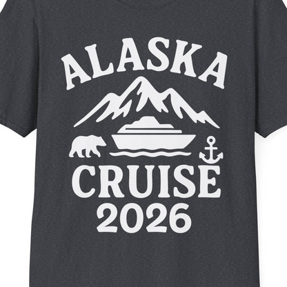 Alaska Cruise 2026 Shirt T-Shirt – Dark Heather Grey – Alaska Cruise Shirts Close Up