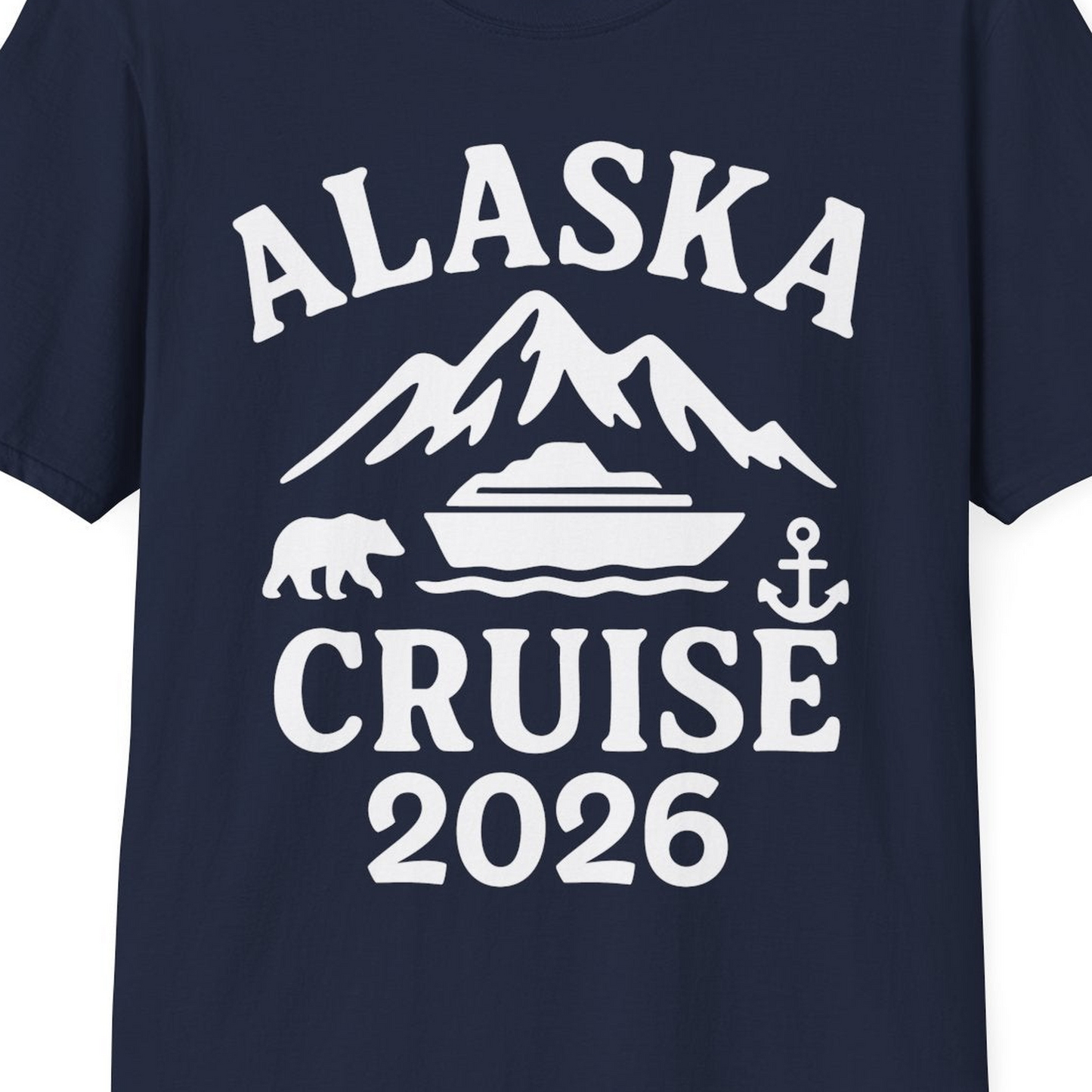 Alaska Cruise 2026 Shirt T-Shirt – Navy – Alaska Cruise Shirts Close Up