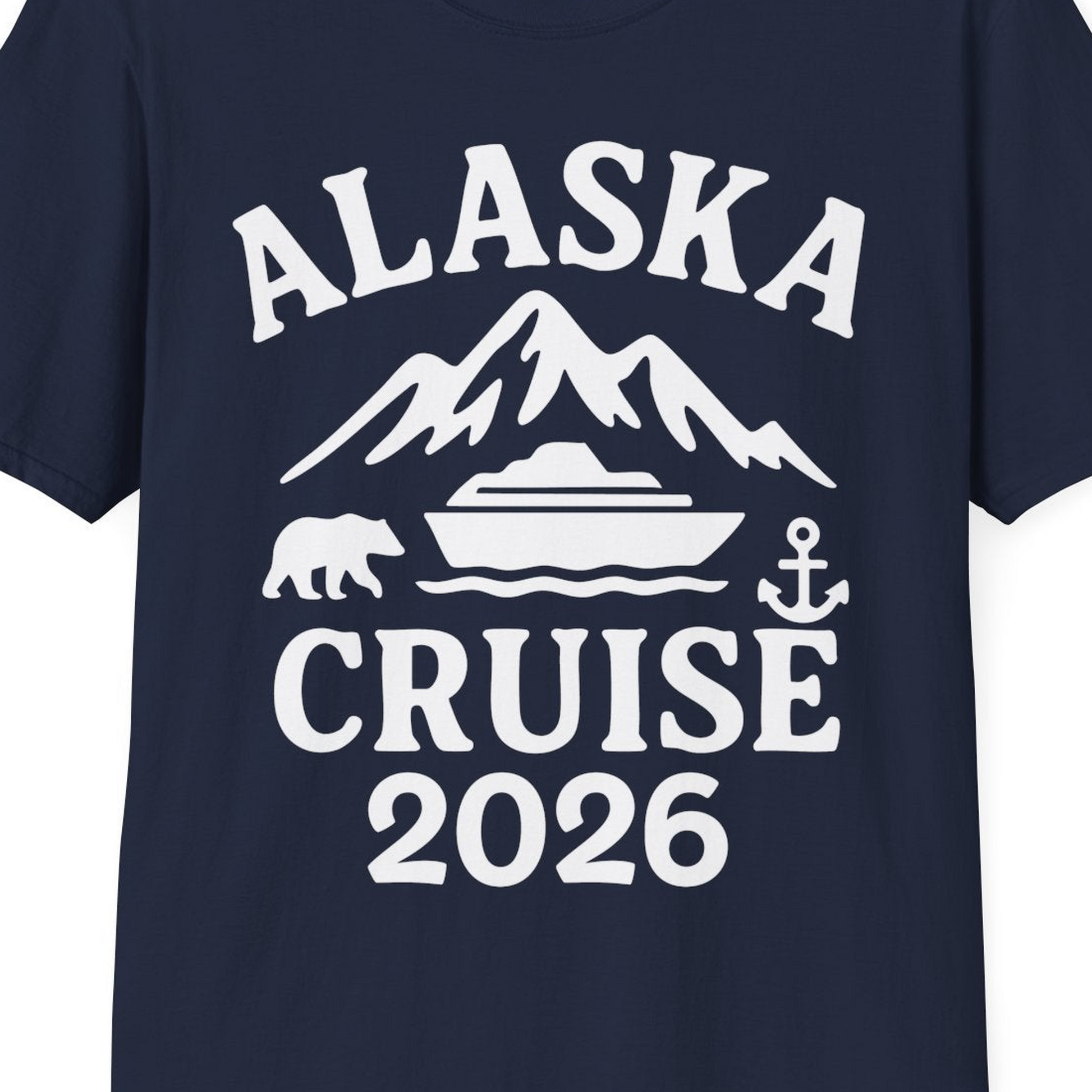 Alaska Cruise 2026 Shirt T-Shirt – Navy – Alaska Cruise Shirts Close Up