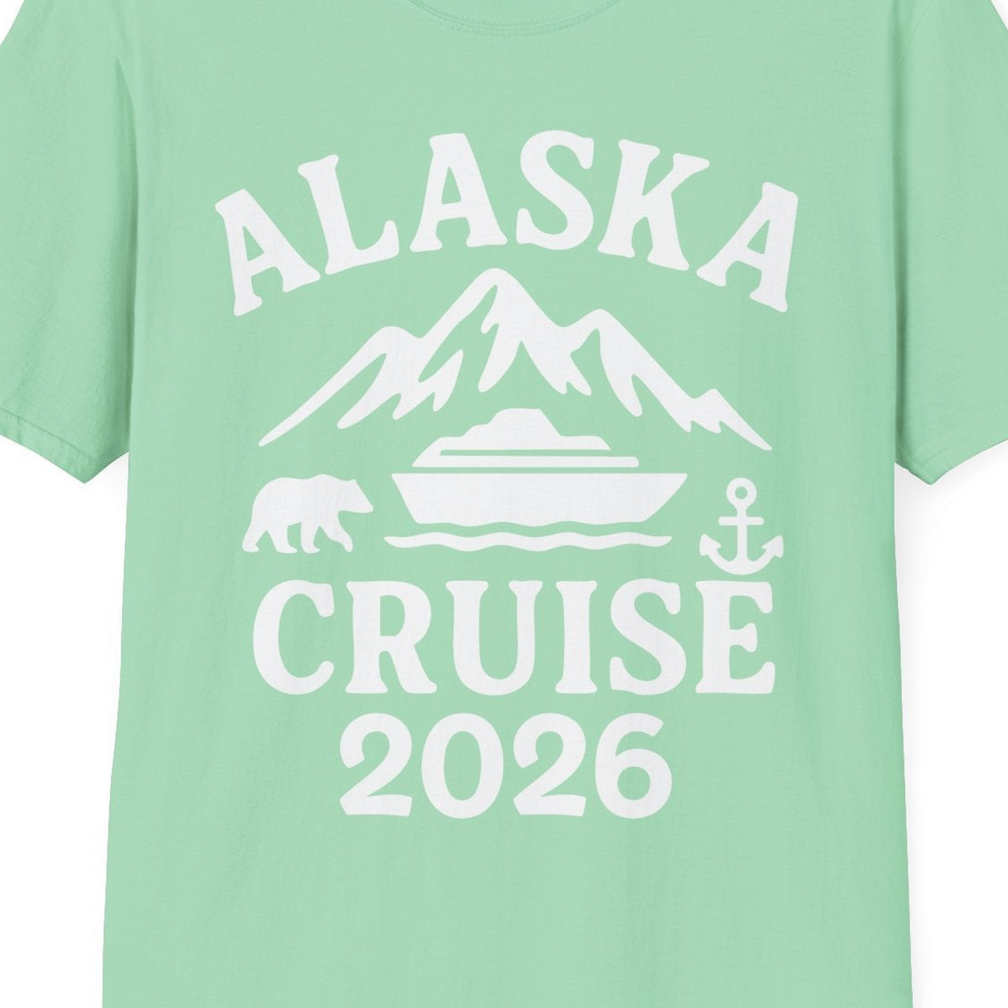 Alaska Cruise 2026 Shirt T-Shirt – Mint Green – Alaska Cruise Shirts Close Up