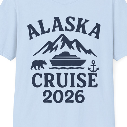 Alaska Cruise 2026 Shirt T-Shirt – Light Blue – Alaska Cruise Shirts Close Up