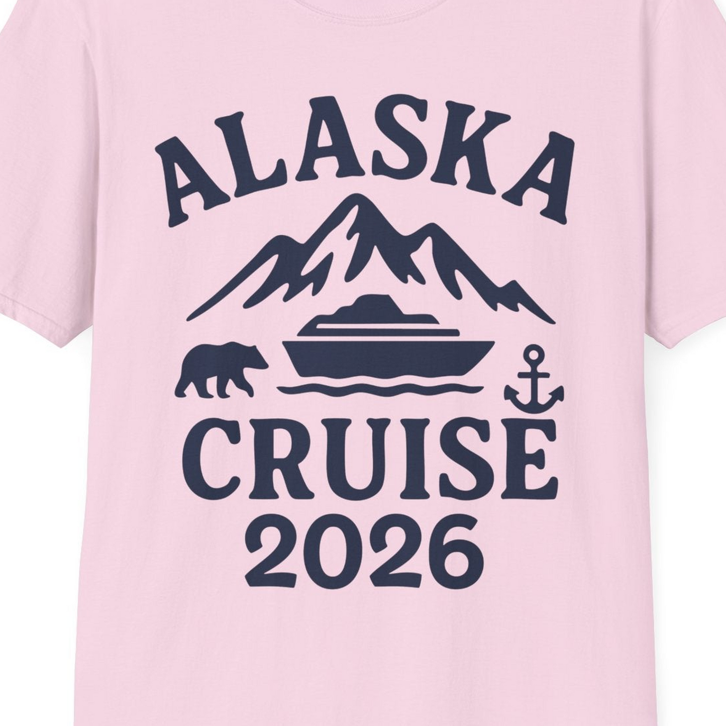Alaska Cruise 2026 Shirt T-Shirt – Light Pink – Alaska Cruise Shirts Close Up