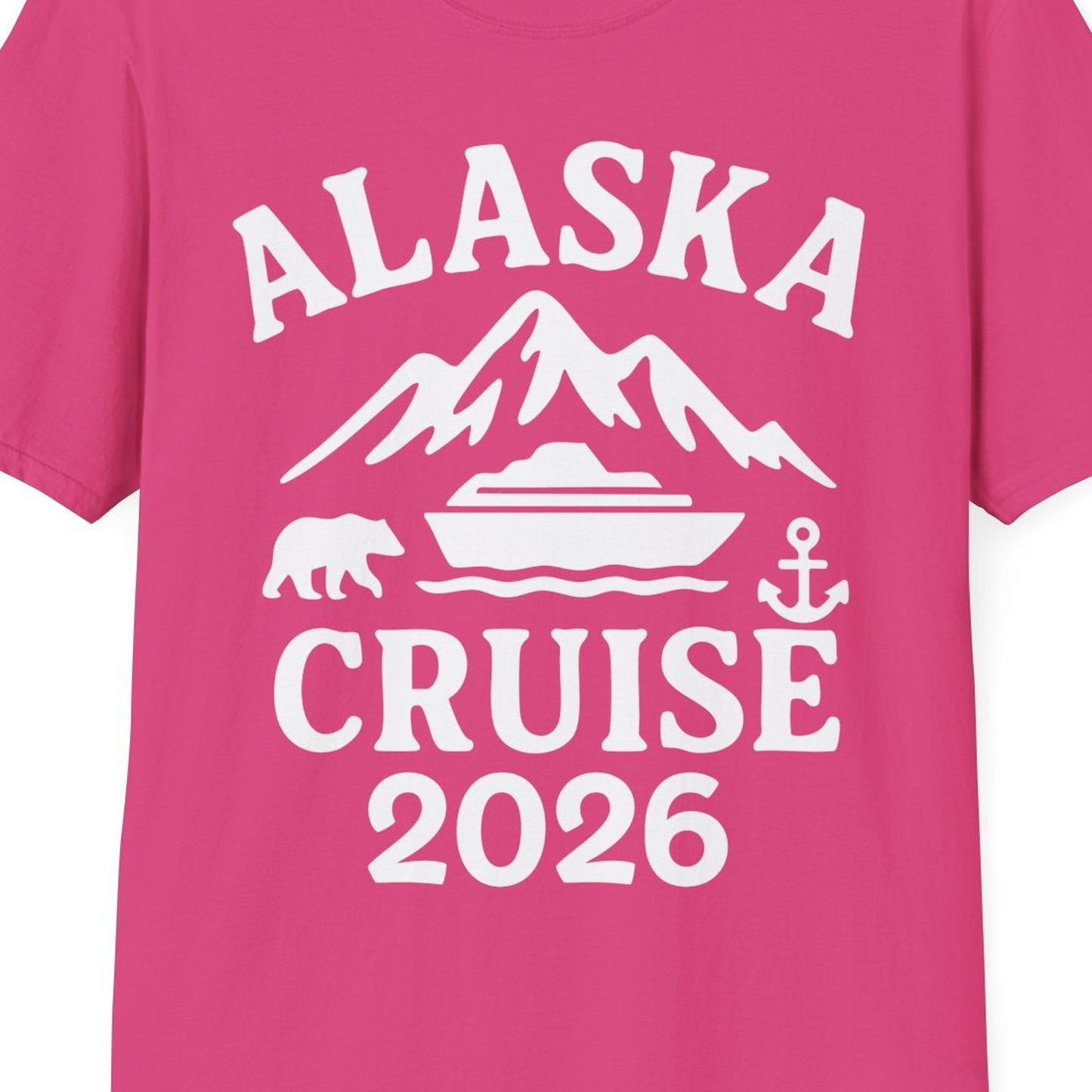 Alaska Cruise 2026 Shirt T-Shirt – Heliconia – Alaska Cruise Shirts Close Up