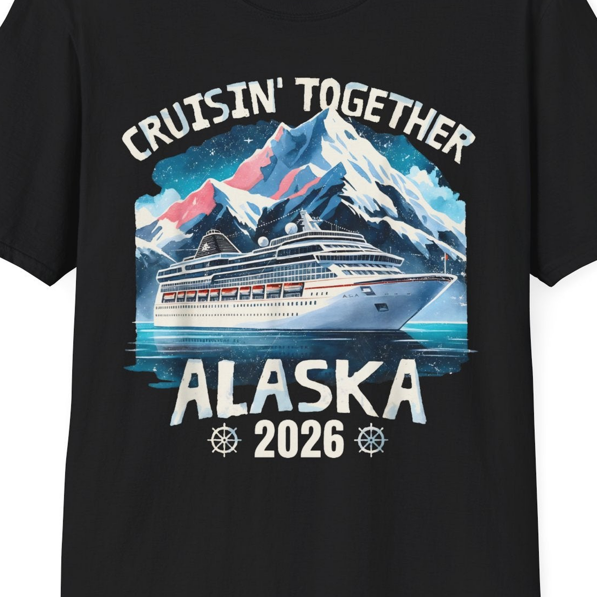 Alaska Cruise 2026 Shirt T-Shirt – Black – Alaska Cruise Shirts Close Up