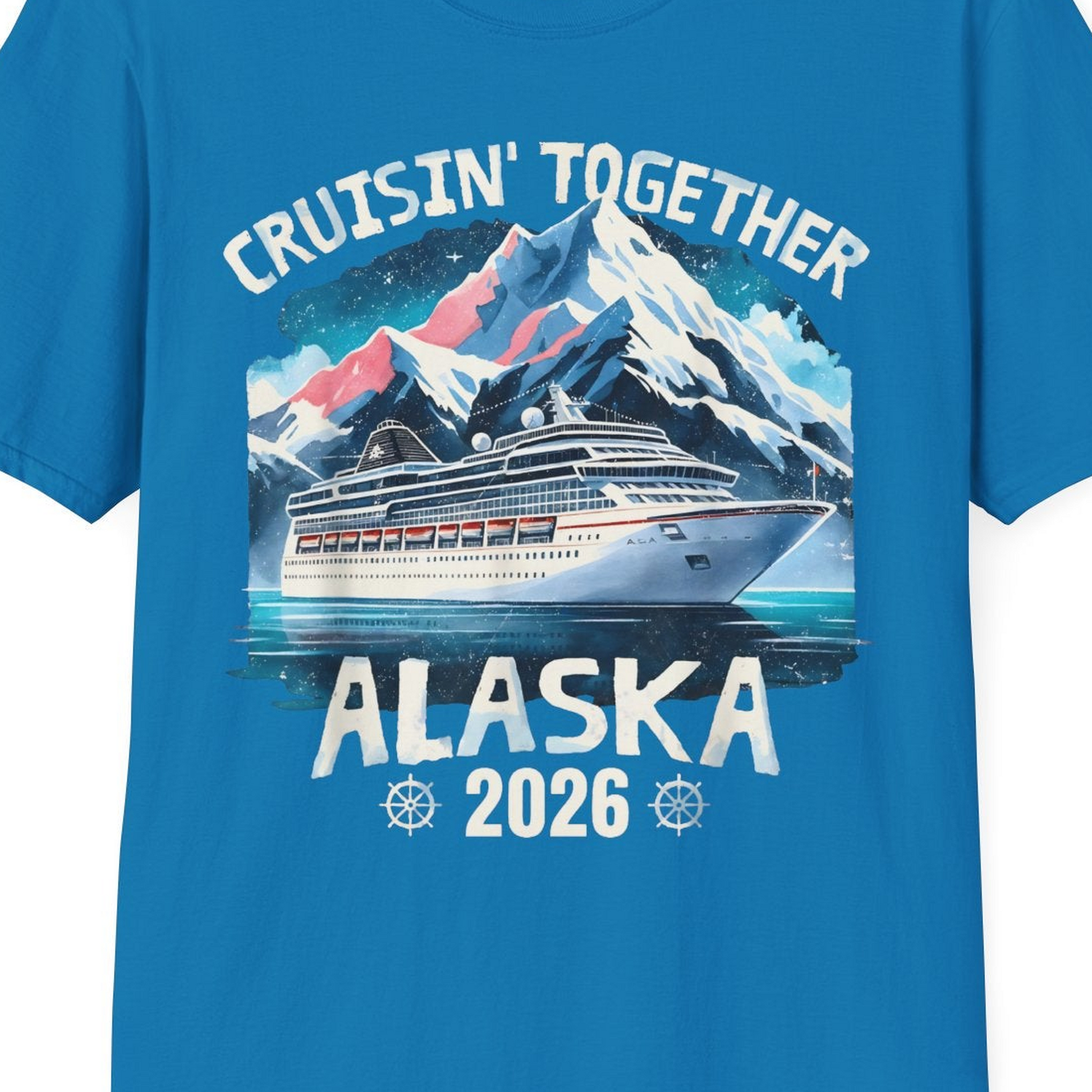 Alaska Cruise 2026 Shirt T-Shirt – Sapphire – Alaska Cruise Shirts Close Up