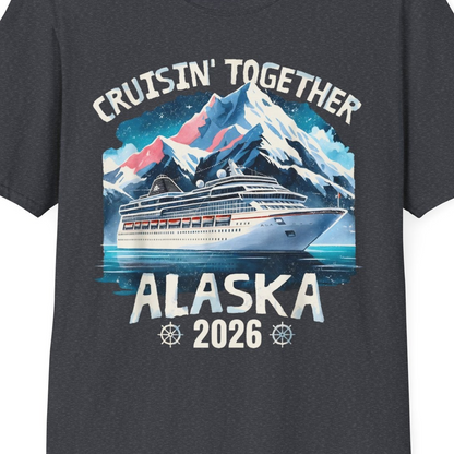 Alaska Cruise 2026 Shirt T-Shirt – Dark Heather Grey – Alaska Cruise Shirts Close Up