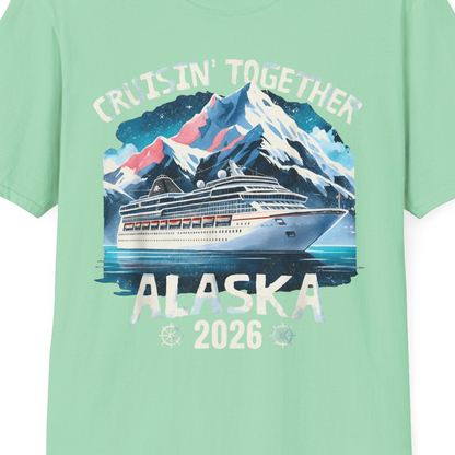 Alaska Cruise 2026 Shirt T-Shirt – Mint Green – Alaska Cruise Shirts Close Up