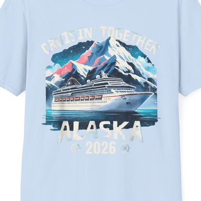 Alaska Cruise 2026 Shirt T-Shirt – Light Blue – Alaska Cruise Shirts Close Up