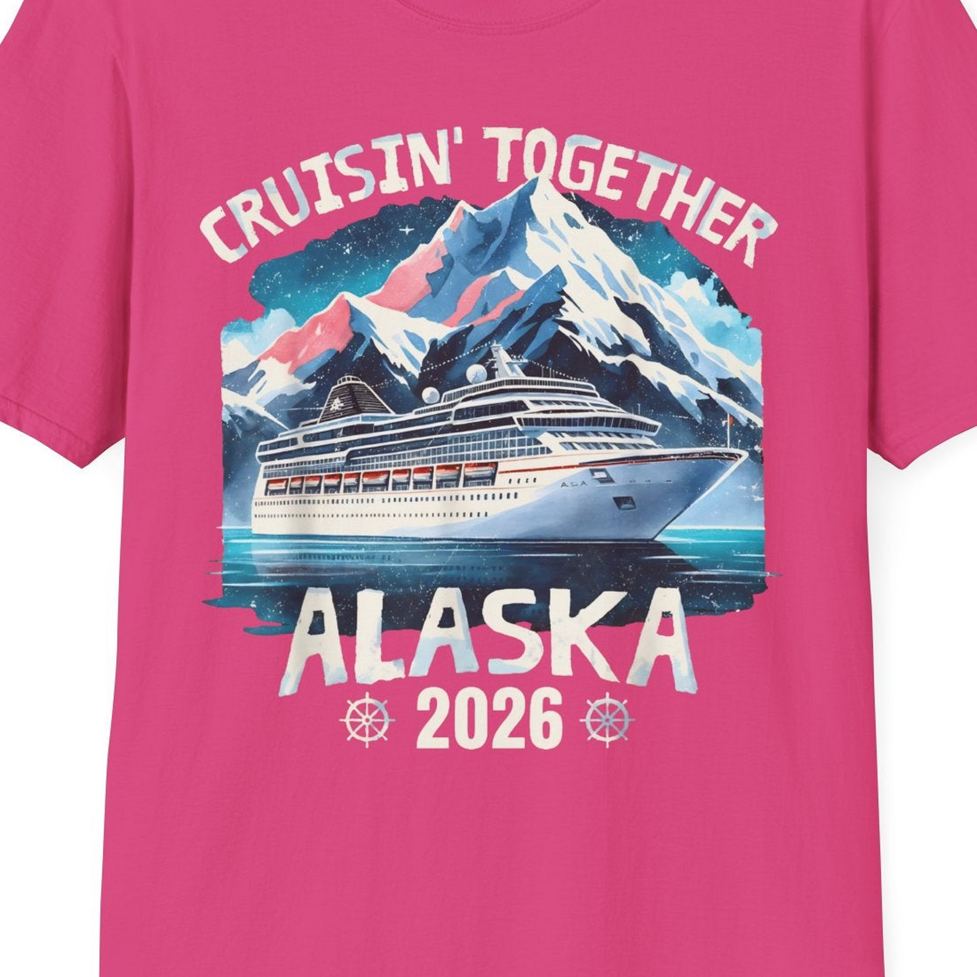 Alaska Cruise 2026 Shirt T-Shirt – Heliconia – Alaska Cruise Shirts Close Up