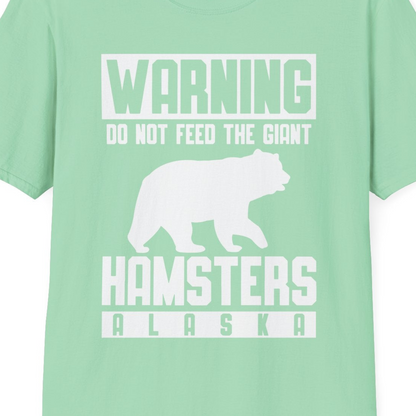 Funny Alaska Bear Giant Hamster Warning Sign Shirt for Travelers — T-Shirt T-Shirt – Mint Green – Alaska Cruise Shirts Close Up