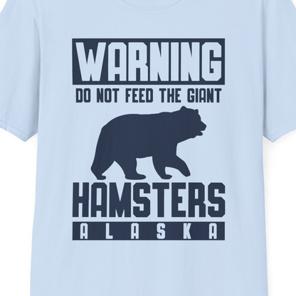 Funny Alaska Bear Giant Hamster Warning Sign Shirt for Travelers — T-Shirt T-Shirt – Light Blue – Alaska Cruise Shirts Close Up