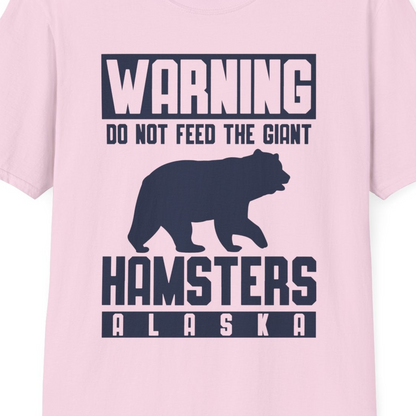 Funny Alaska Bear Giant Hamster Warning Sign Shirt for Travelers — T-Shirt T-Shirt – Light Pink – Alaska Cruise Shirts Close Up