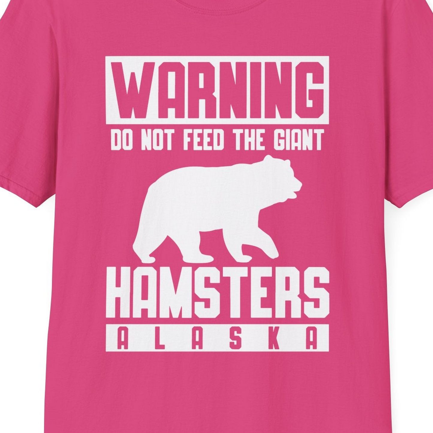 Funny Alaska Bear Giant Hamster Warning Sign Shirt for Travelers — T-Shirt T-Shirt – Heliconia – Alaska Cruise Shirts Close Up