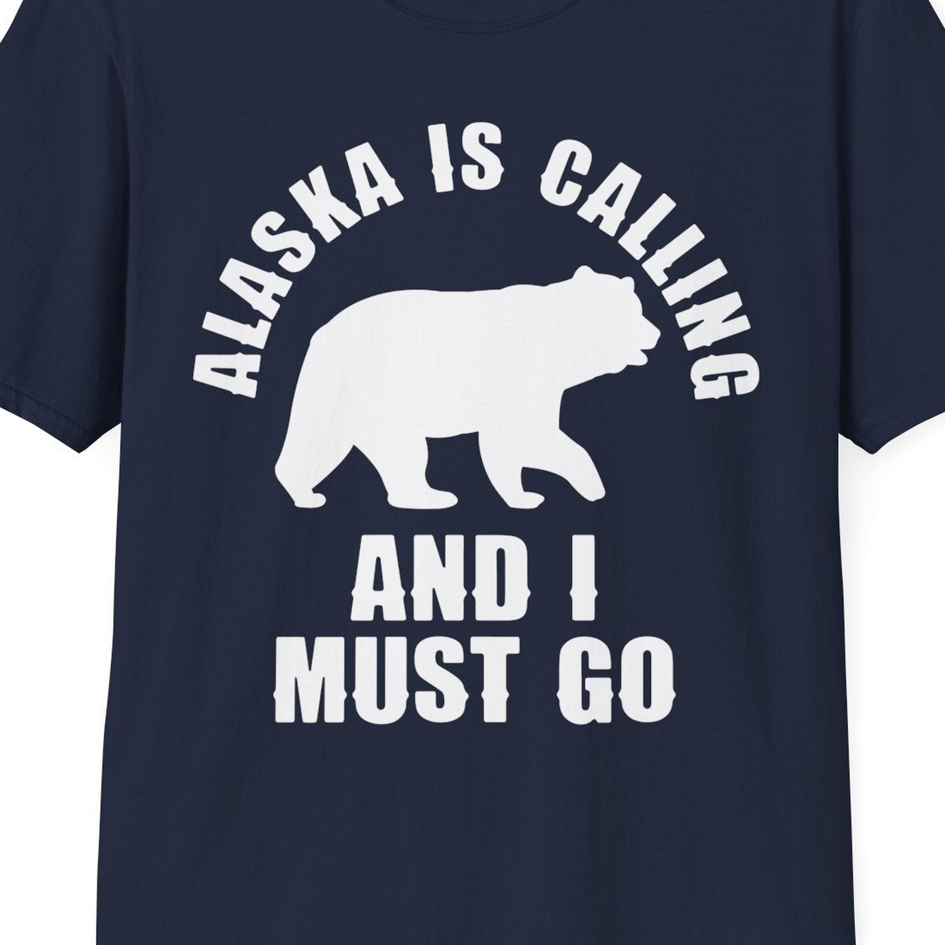 Alaska Is Calling Bear Silhouette Adventure Shirt T-Shirt – Navy – Alaska Cruise Shirts Close Up