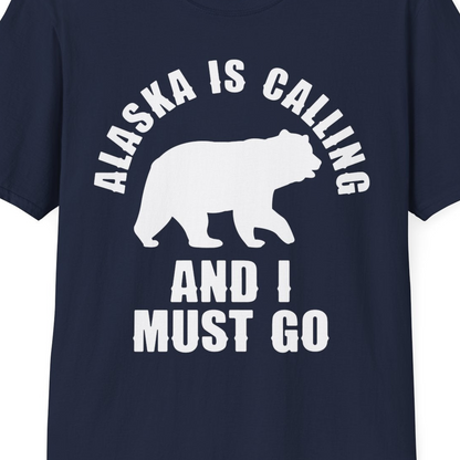 Alaska Is Calling Bear Silhouette Adventure Shirt T-Shirt – Navy – Alaska Cruise Shirts Close Up
