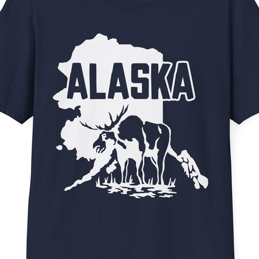 Alaska Moose Silhouette Shirt T-Shirt – Navy – Alaska Cruise Shirts Close Up