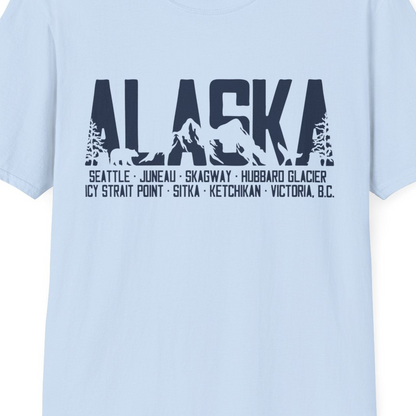 Alaska Cruise Silhouette Wildlife Destinations Shirt Seattle Juneau — T-Shirt T-Shirt – Light Blue – Alaska Cruise Shirts Close Up