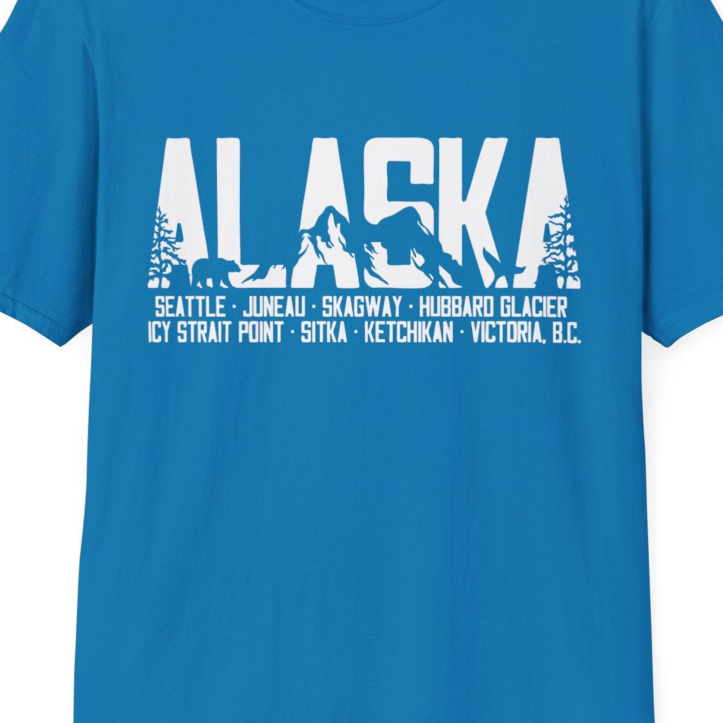 Alaska Cruise Silhouette Wildlife Destinations Shirt Seattle Juneau — T-Shirt T-Shirt – Sapphire – Alaska Cruise Shirts Close Up