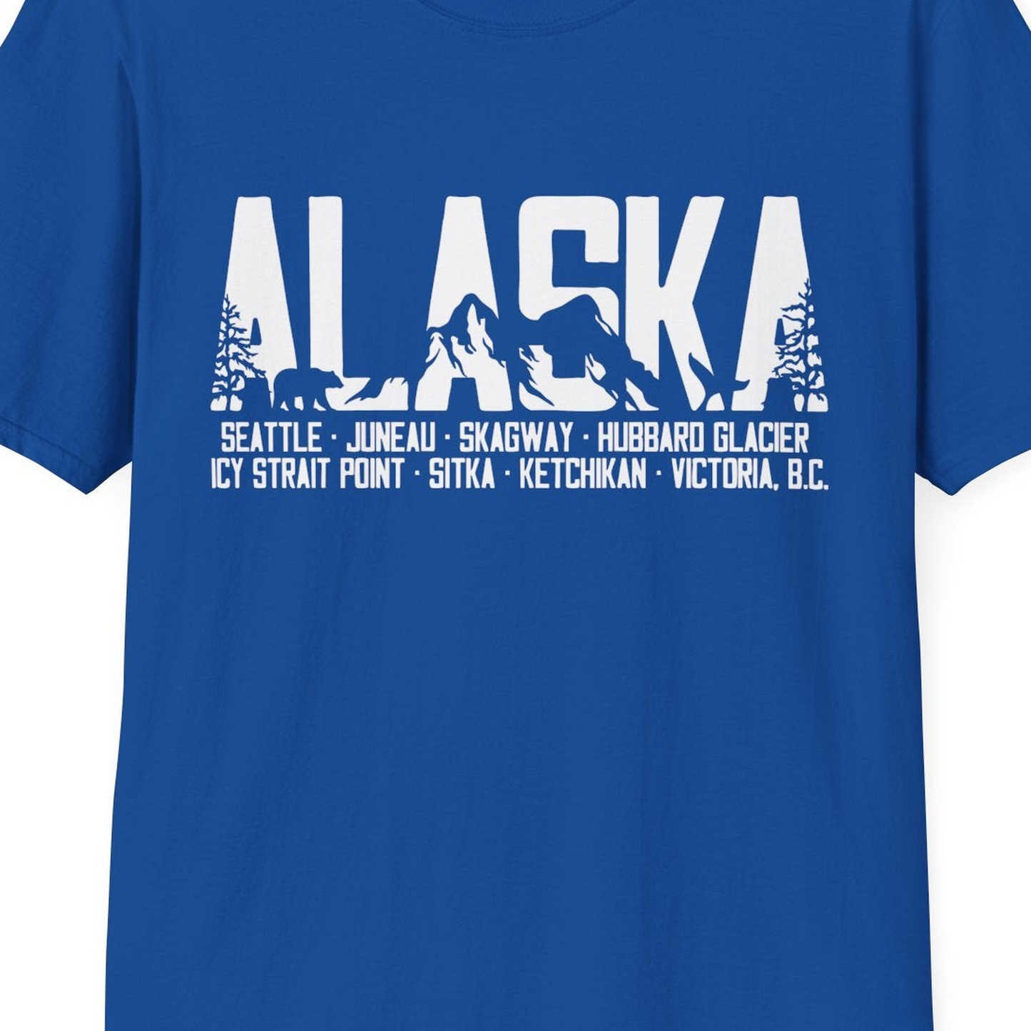 Alaska Cruise Silhouette Wildlife Destinations Shirt Seattle Juneau — T-Shirt T-Shirt – Royal – Alaska Cruise Shirts Close Up
