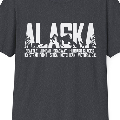 Alaska Cruise Silhouette Wildlife Destinations Shirt Seattle Juneau — T-Shirt T-Shirt – Dark Heather Grey – Alaska Cruise Shirts Close Up